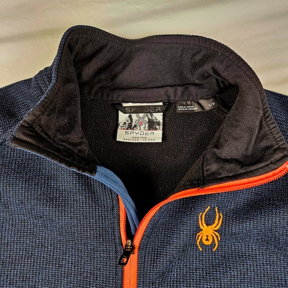 Spyder Men Large 1/4 Zip Pullover Jacket Blue Orange Logo Athletic - Picture 2 of 8